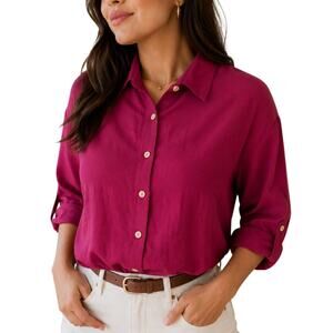 BCX Burgundy Button Front Blouse M Office Siren Dark Academia